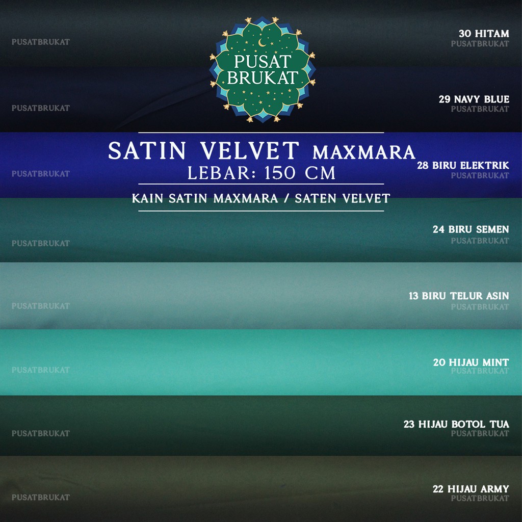 KAIN SATIN VELVET MAXMARA / SATEN PREMIUM - WARNA SOFT PASTEL , LEBAR 150CM [harga per 0.5m]