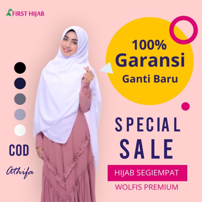 Empat Athifa Premium Segi Bahan Cantik Putih Krudung Murah Polos Syari