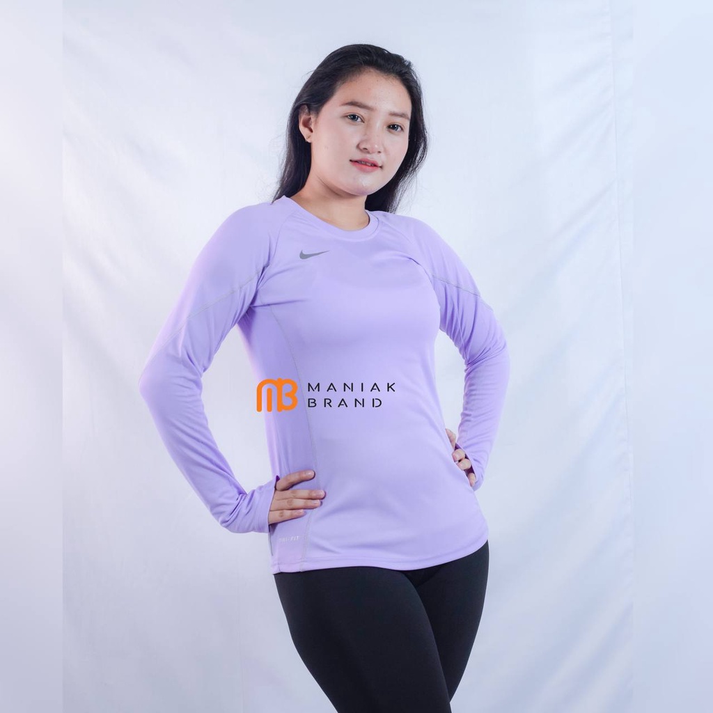 Baju Senam Lengan Panjang Wanita Kaos Panjang Olahraga Sport Mulimah Training Atasan Olahraga Gowes Sepeda Running Lari Zumba Gym Bulutangkis Tenis Badminton Volly (KN-W L/S)