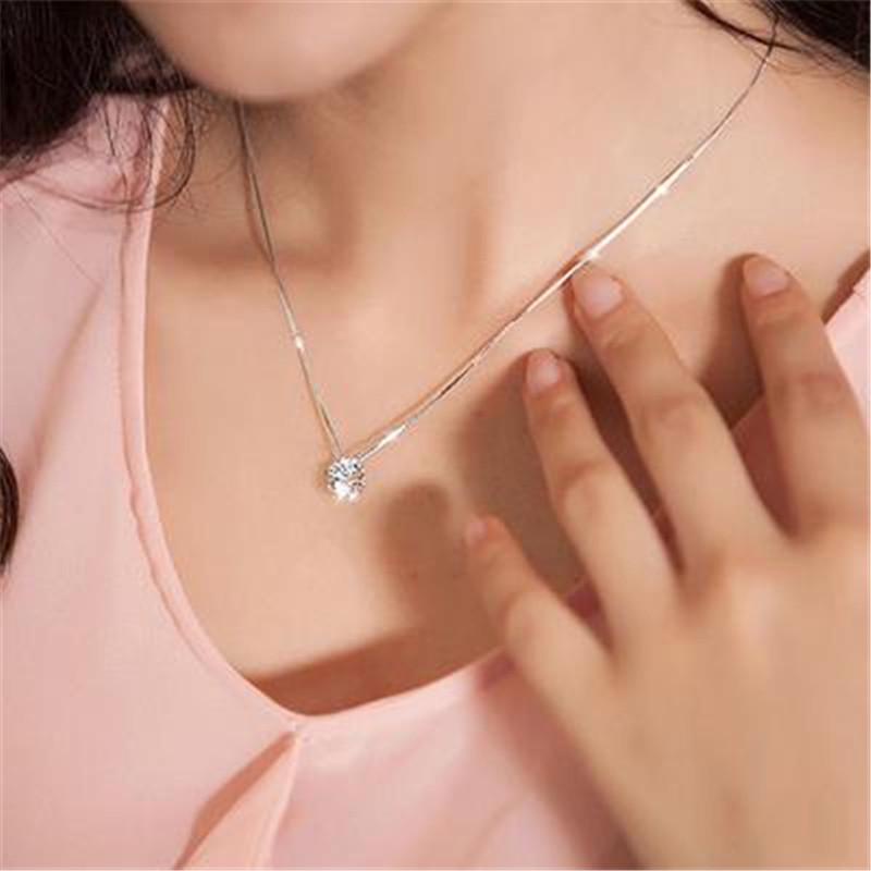 Kalung Rantai Warna Silver Aksen Berlian Imitasi Untuk Wanita