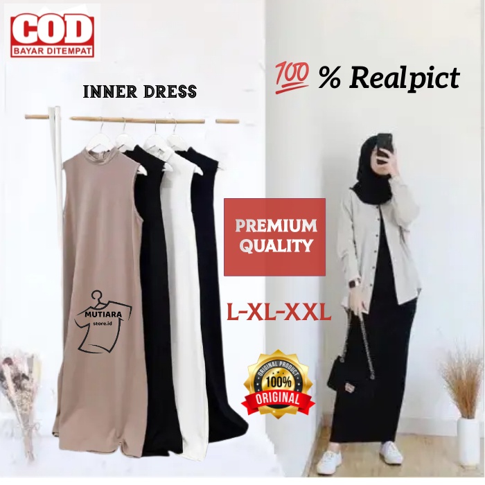 Inner Dress Panjang Bahan Spandex Rayon Premium Tebal Tanpa Lengan - Iner Gamis Wanita Premium
