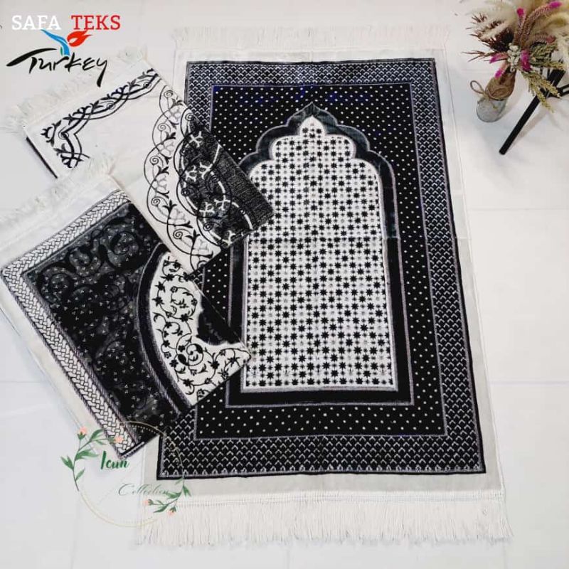 SAJADAH TURKI SAFATEX SIMLI,SAJADAH SESERAHAN HANTARAN PERNIKAHAN SOUVENIR,SAJADAH TEBAL DASAR PUTIH MOTIF WARNA TERBARU