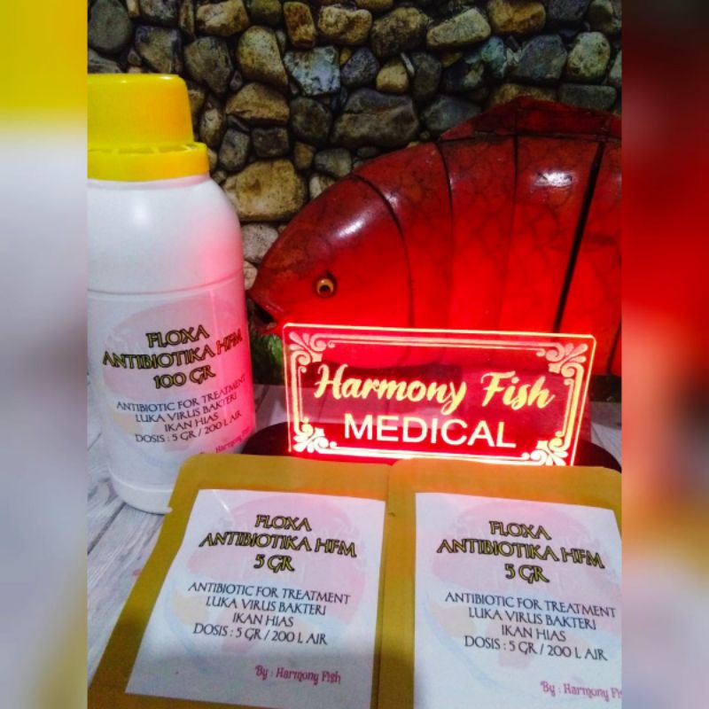FLOXA ANTIBIOTIKA HFM 5GR Obat Ikan Hias Antibiotik Luka Virus Bakteri Koi Koki Louhan Channa Parrot