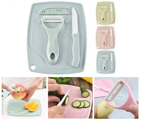 Ceramic Fruit Knife Alat Dapur Kupas Sayur Kitchen Pisau Set Keramik 3In1 Talenan Peeler Buah