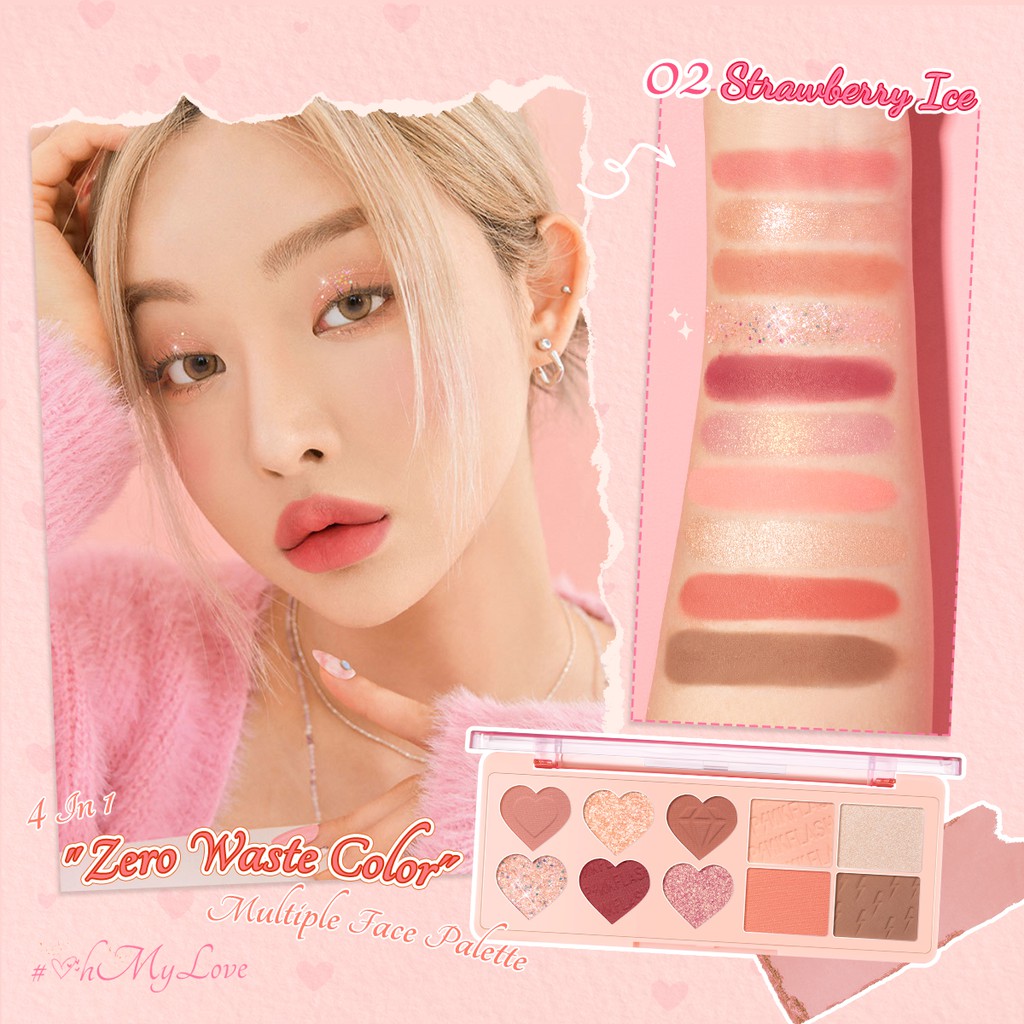 PINKFLASH OhMyLove 4 in 1 Multiple Face Palette Eyeshadow & Blush & Highlighter & Contour-02 Strawberry Ice