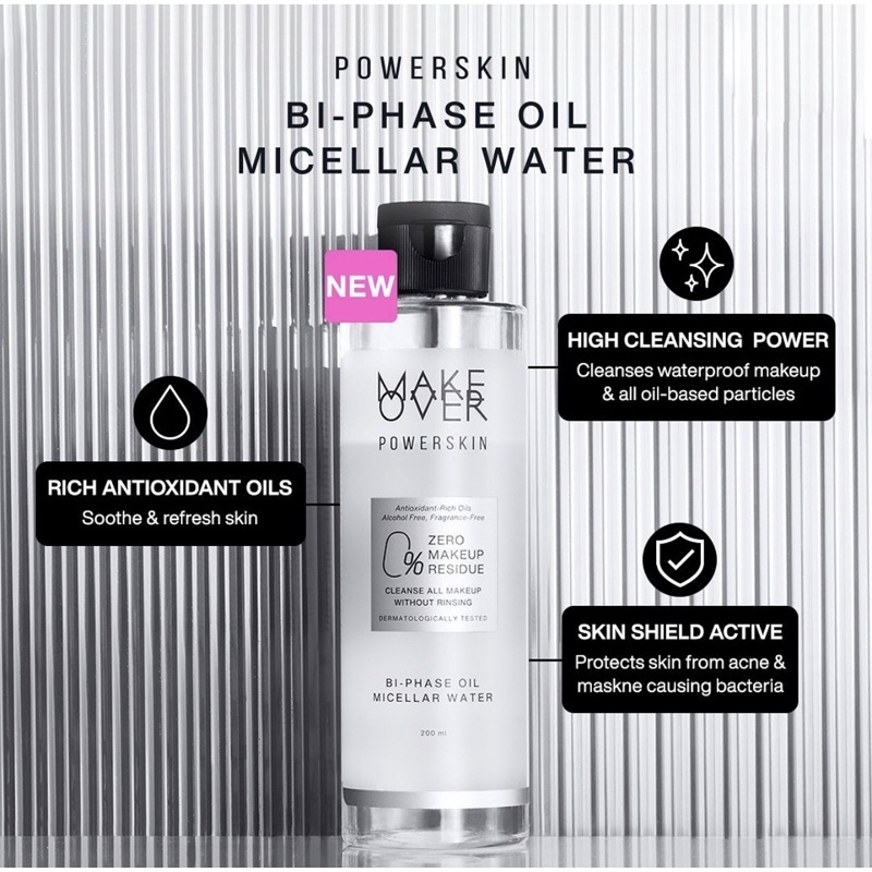 ❤ jselectiv ❤ MAKE OVER POWERSKIN Bi-Phase Oil Micellar Water | Micellar Water MAKE OVER Dengan Daya Bersih Tinggi