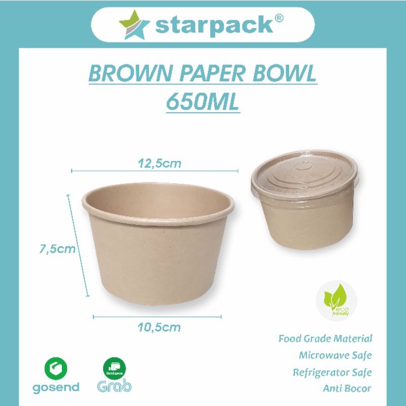 ISI 100 paper bowl 650 ml kraft star pack - rice bowl kertas - mangkok catering - paper bowl custom 