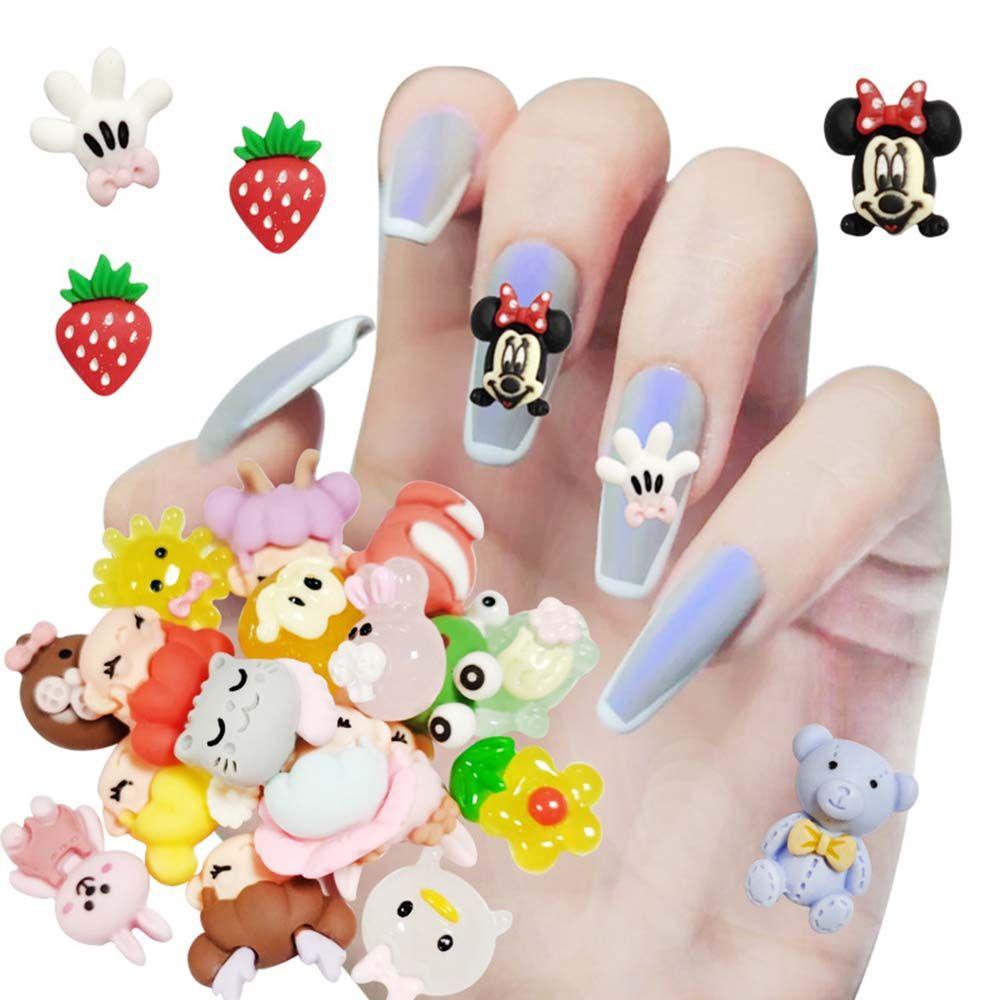 Agustina 3D Nail Art Dekorasi Charms Kartun Kelinci Beruang Bentuk Hewan Ornamen DIY