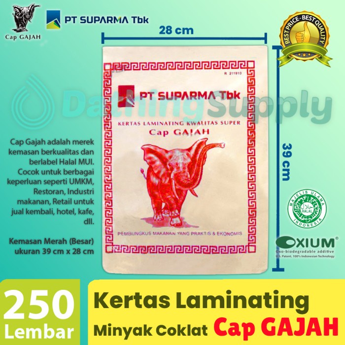 

Kartas Nasi Cap Gajah Merah 1 Pack isi 250 Lembar / Bungkus Pembungkus Nasi Coklat ukuran Besar