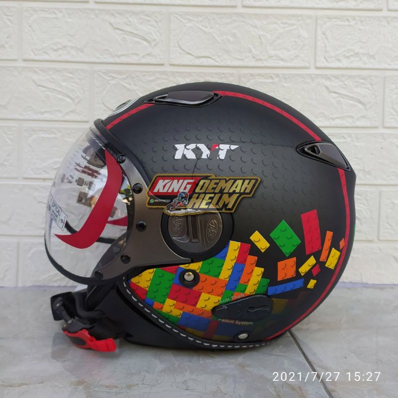 HELM KYT ELSICO MOTIF SERI 5 BLACK MATT BLACK RED HELM KLASIK HELM BOGO HELM RETRO KYT HELM VESPA