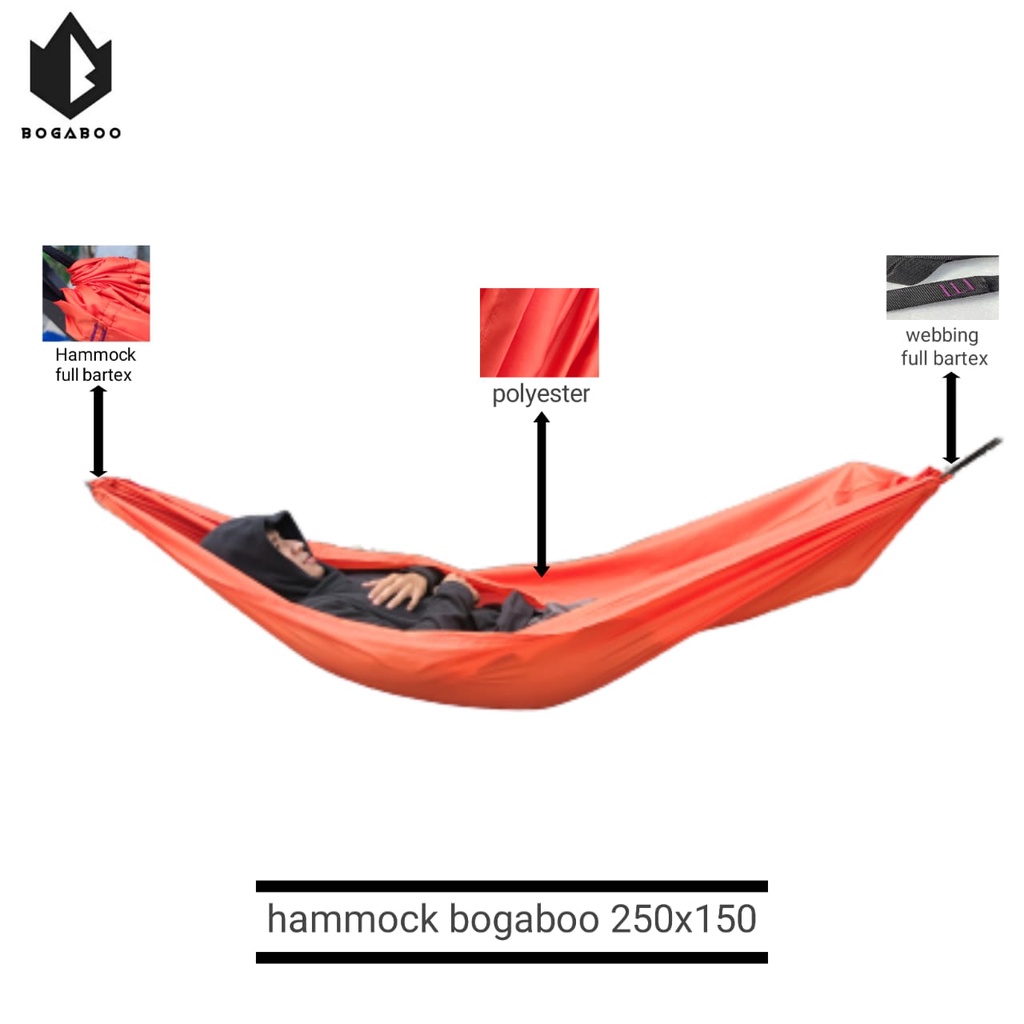 Hammock Single Bogaboo 250 x 150  - Ayunan Gantung Max 135Kg - Hammock