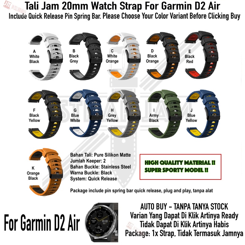 GTO 20mm Strap Garmin D2 Air - Tali Jam Tangan Rubber Silikon Sporty