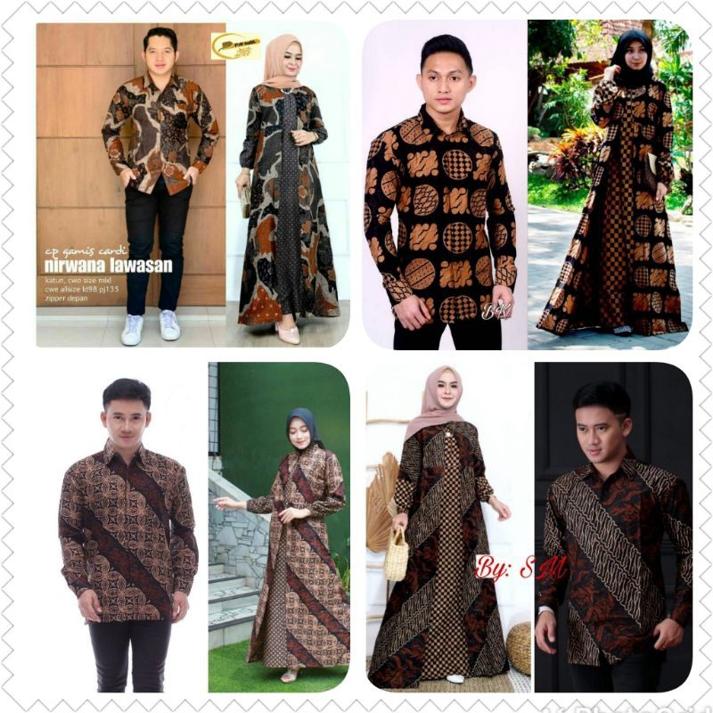 Batik Couple Gamis Suami Istri Setelan Kemeja Gamis Coklatan Couple Dres Batik couple gamis premium