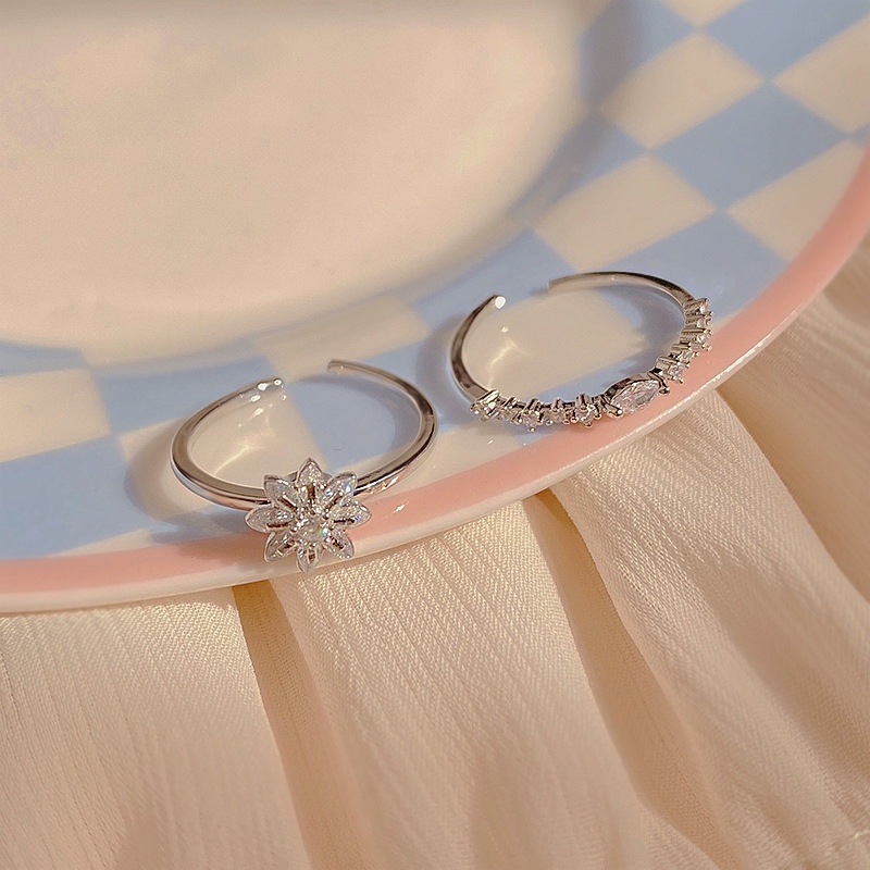2 In 1 Cincin Sterling Silver S925 Desain Snowflake Hias Kristal Berlian Gaya Korea Untuk Wanita