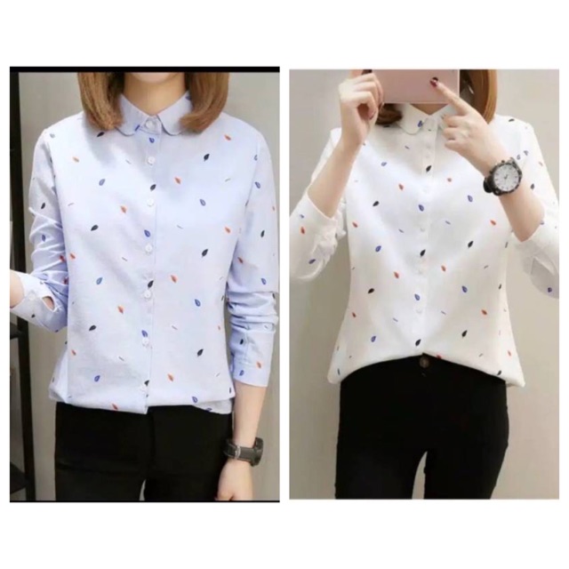 Kemeja atasan wanita motif daun