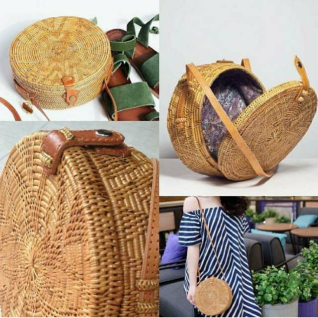 Tas Ratan ate Bali/Tas Ratan ate Warna Coklat Kayu/Motif Flower/Tas Rajut - Raisa