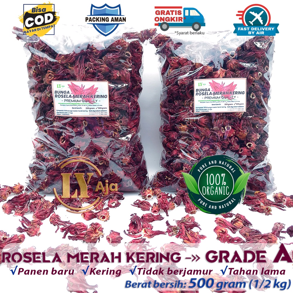 Teh Bunga Rosella Merah Rosela Ungu 500 gram LY Aja Kering Grade A