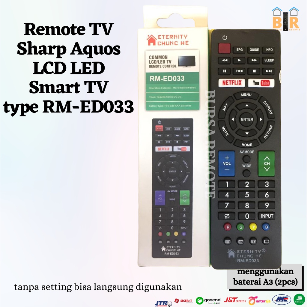 Remot / Remote TV Sharp Aquos LCD LED Smart TV type RM-ED033 / ecer dan grosir