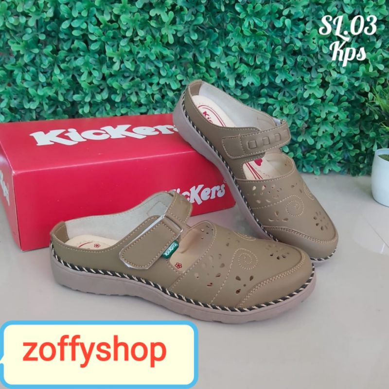 Kickers Sepatu Sandal Sendal Tutong Kasual Wanita Model Slop Selop Bahan Kulit SL.03