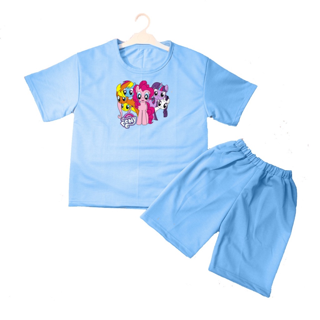 Setelan Kaos Anak Kuda Poni Oblong Pendek + Celana/Kaos Anak