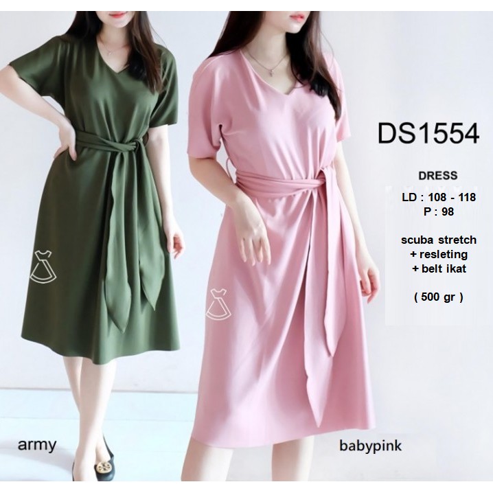 DS1554 - DRESS BASIC SCUBA DRESS POLOS WANITA CASUAL MODERN MURAH