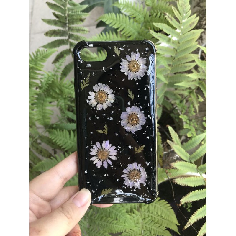 Dried flower case custom/casing bunga kering dasar hitam/bunga asli/dry flower phone case