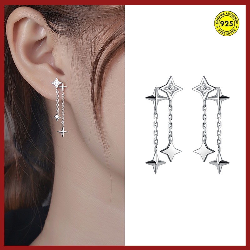 Anting Tusuk Gantung Temperament Bahan Sterling Silver 925 Untuk Wanita