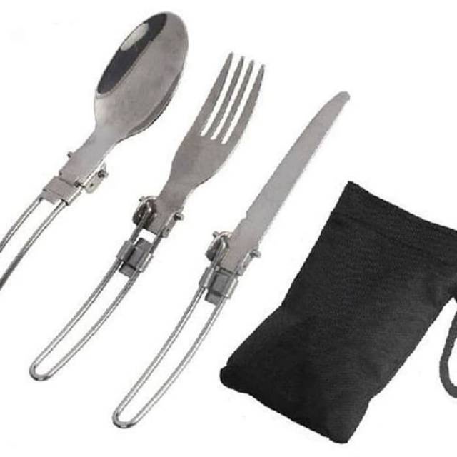 Spoon Set Sendok Gapu Lipat Stainless Steel With Pouch Alat Makan