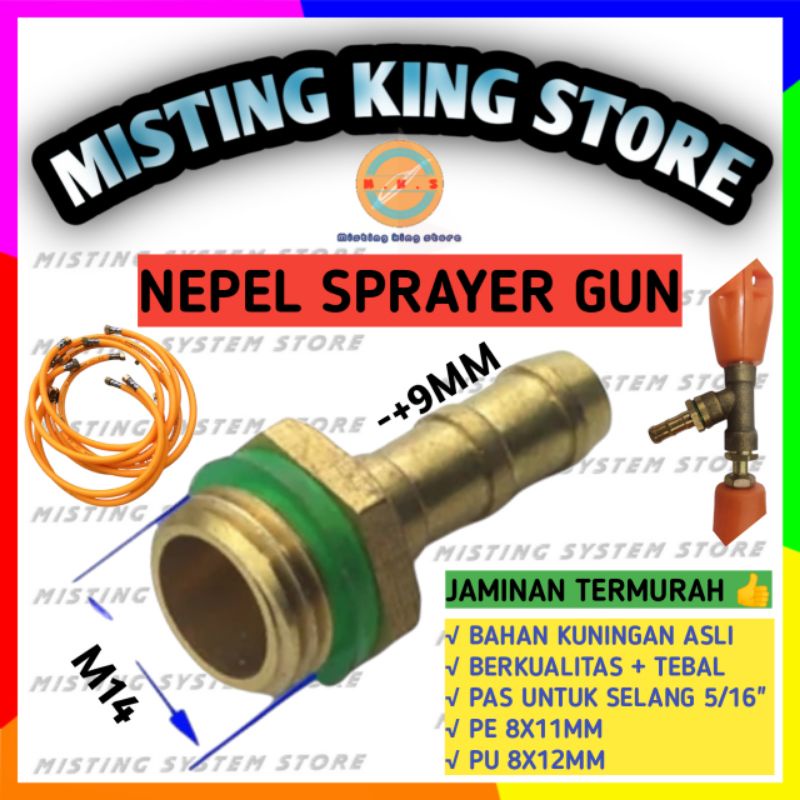 NEPEL SANCHIN 14 MM X 9 MM KONEKTOR DRAT LUAR M14 STICK SPRAYER GUN 20/28/30/35/40/45 CM SELANG SANCIN NIPPLE HIGH PRESSURE BENANG PU PE