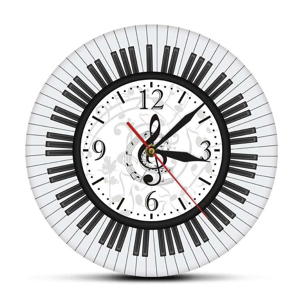 Piano Keyboard Treble Clef Wall Art Modern Wall Clock Musical Notes Black And White Shopee Indonesia