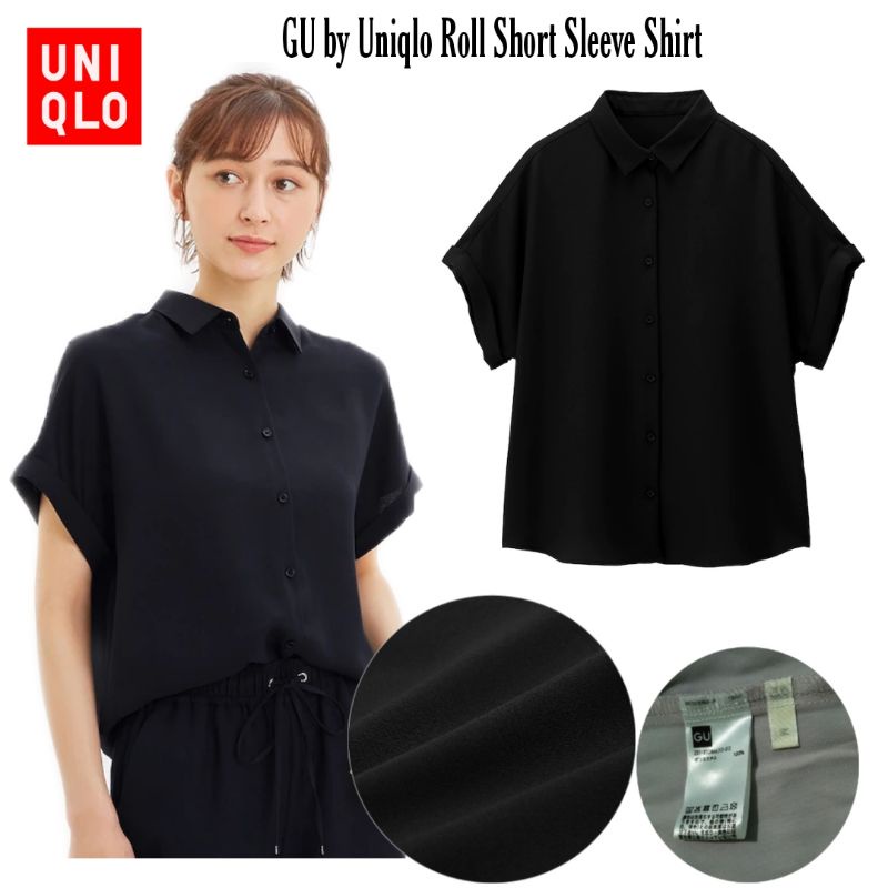 Kemeja Wanita GU by Uniqlo Airy Short Shirt - Baju Kemeja Wanita Lengan Pendek Polos Original-7