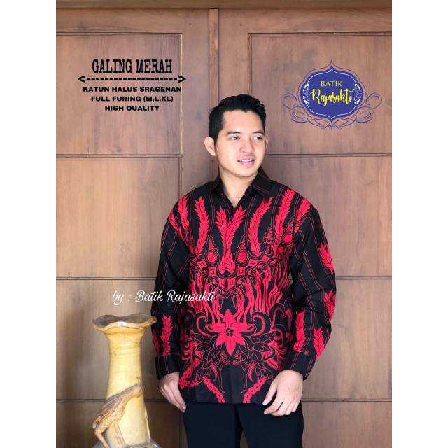 Batik Solo GALING MERAH Kemeja Pria Katun Halus Sragenan Full Furing