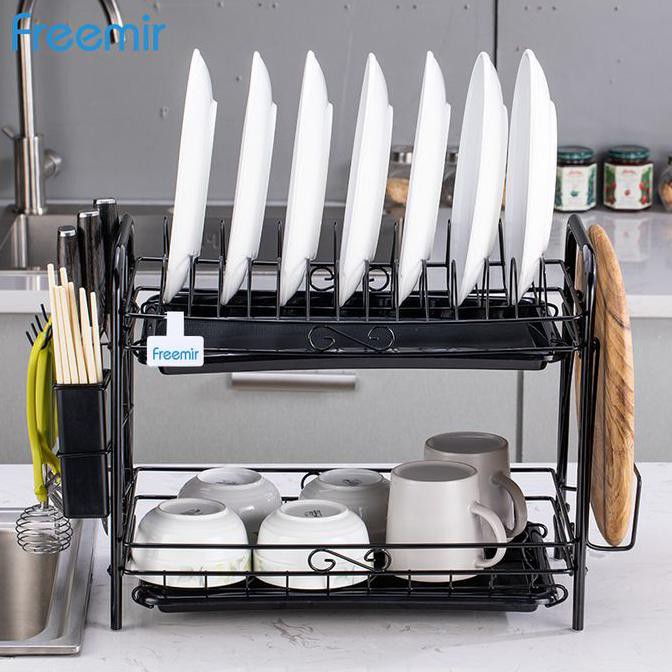 Freemir rak piring peralatan makan serbaguna stainless hitam  3 susun