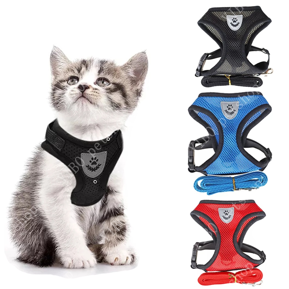 Set Tali Harness Dada Reflektif Breathable Untuk Hewan Peliharaan