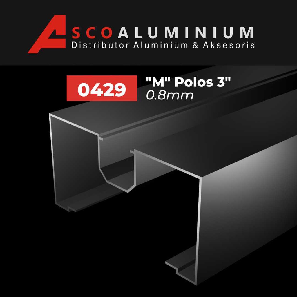 Aluminium "M" Polos Profile 0429 kusen 3 inch