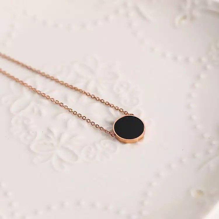 GG Kalung Titanium Aksen Bulat Hitam Polos#KL-193