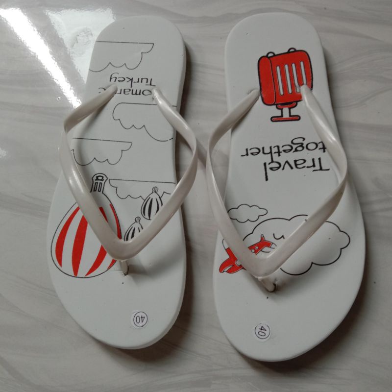 sandal jepit spon putih travel together, sandal cewe, sandal murah