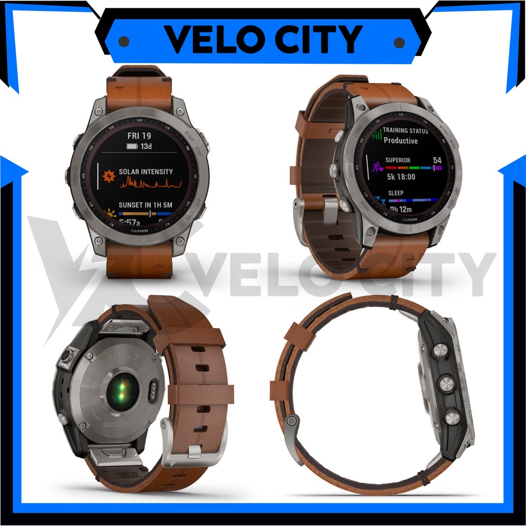 Garmin Fenix 7 Sapphire Solar Chestnut Leather Band - Garansi TAM 2 Tahun