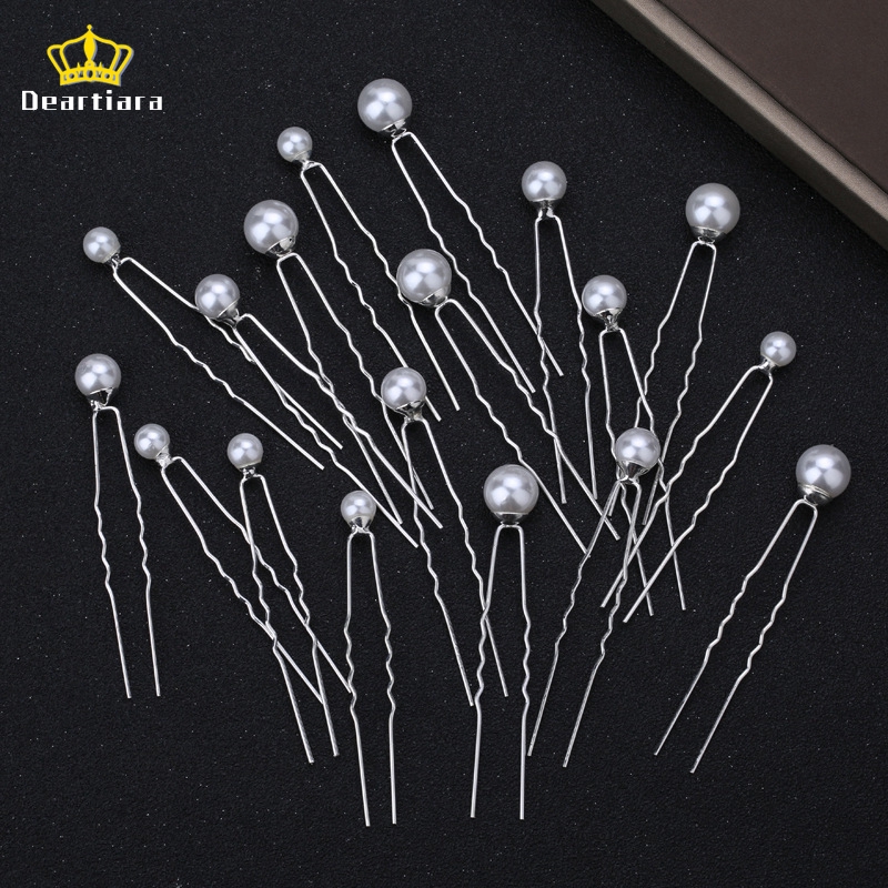 20Pcs Jepit Rambut Model Mutiara Warna Silver untuk Pernikahan