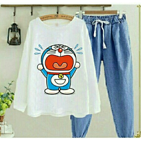 TRENDY  Pakaian atasan ibu wanita blouse set St doraemon spesial ramadhan kerja kantor kuliah