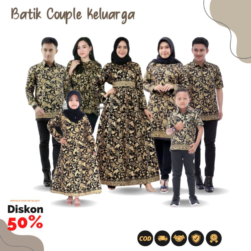 Batik couple keluarga set seragam kondangan baju kerja kemeja gamis blouse tunik hem dress anak atas