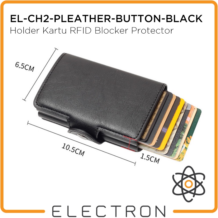 EL-CH2-PLEATHER-BUTTON-BLACK Card Holder Kartu RFID Blocker Protector