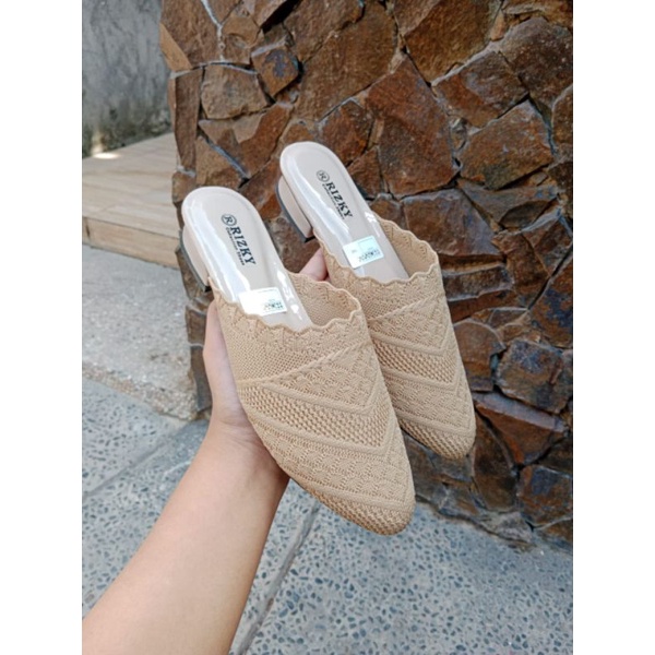 Sandal Slop Rajut/Sandal wedjes rajut hak 3cm