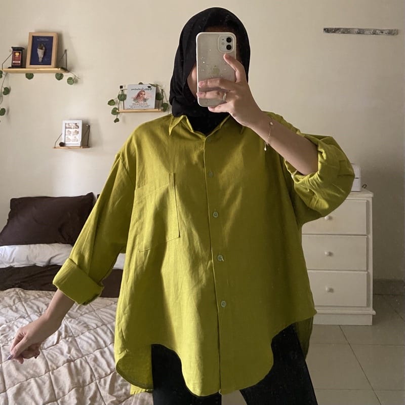 BEFAST - ZEC OOTD Wanita Blouse DAVID / Kemeja Oversize LINEN Shirt Pocket Kantong / Kemeja Jumbo Wanita / Kemeja Casual / Fashion Wanita Kerja / Kem Polos Formal / Terbaru 2022 / Terlaris