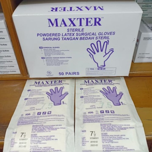 SARUNG TANGAN LATEX SURGICAL GLOVES STERIL MAXTER - PER PAIR