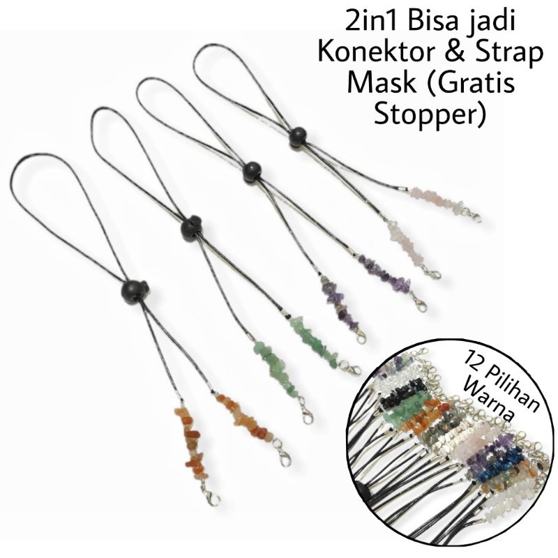 2in1 Strap Mask &amp; Konektor Masker Hijab Free Stopper Celline Quartz Crystal Batu Alam Natural Stone Kalung Masker