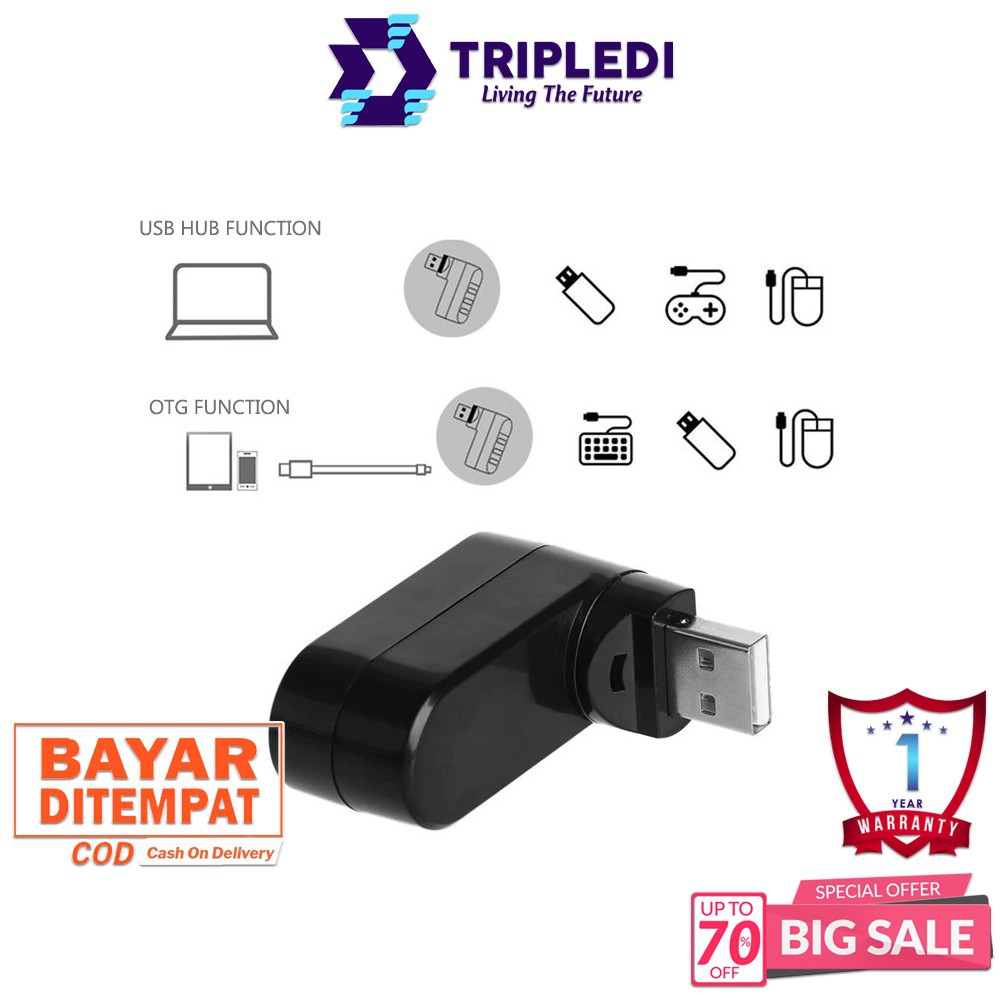 TRIPLEDI USB Hub 3.0 Port Rotate Splitter Adapter Notebook PC Computer-6
