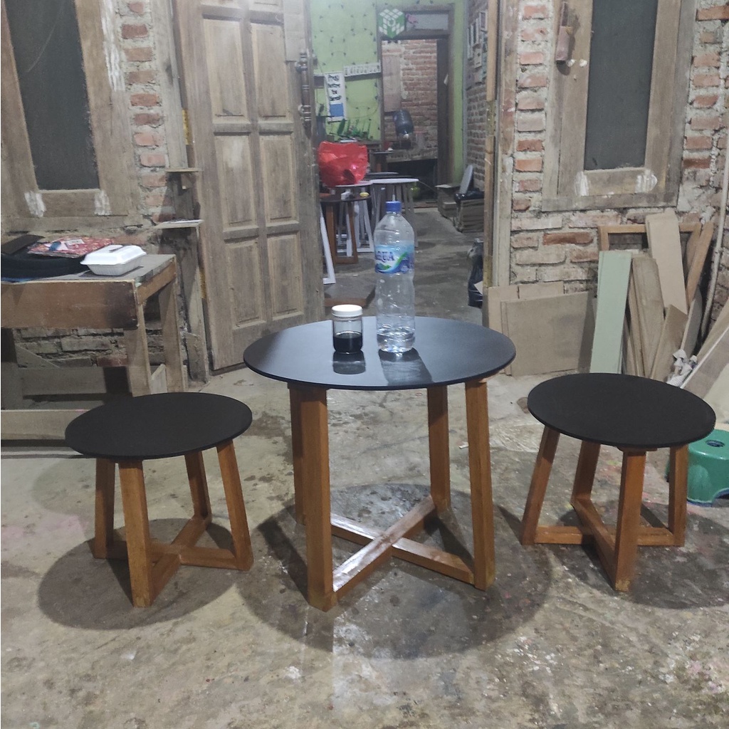 Meja Teras SET Bulat Minimalis Coffee Table Scandinavian