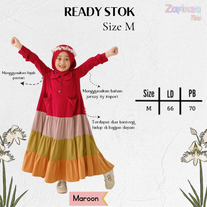 GAMIS ANAK PEREMPUAN USIA 2-3 TAHUN BAHAN JERSEY WARNA MAROON IRISH SET DRESS BY ZAFINZA