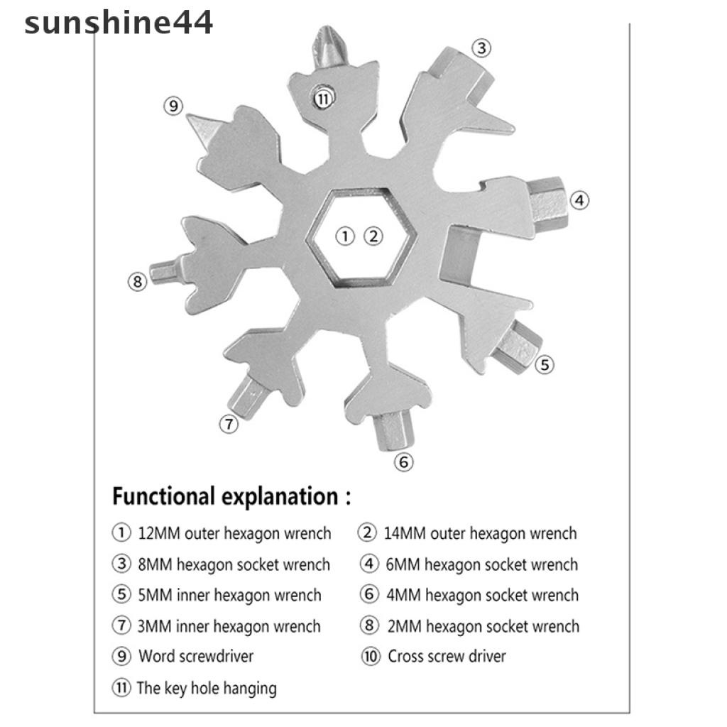 Sunshine 18 In 1 Gantungan Kunci Bentuk Snowflake Mini Multi Saku Untuk Outdoor / Hiking